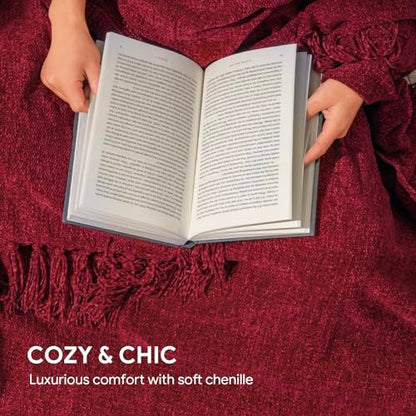 RECYCO Chenille Christmas Throw Blanket for Couch, 50"x60", Christmas Red - color: Red, size: 50'' X 60''