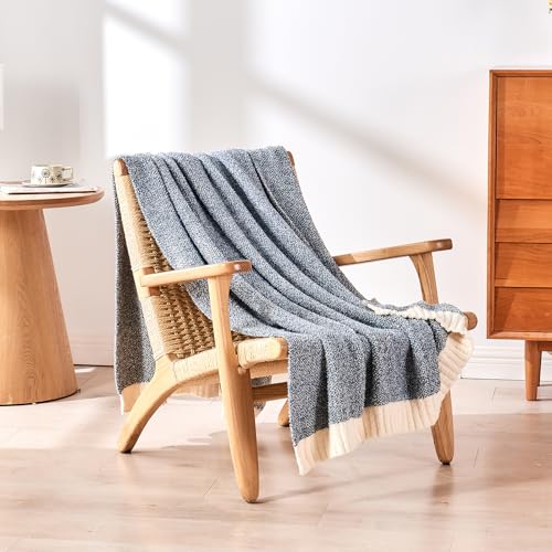CozeCube Reversible Knitted Throw Blanket, Dusty Blue White Melange 50"x60" - color: M-dusty Blue, size: 50"x60"