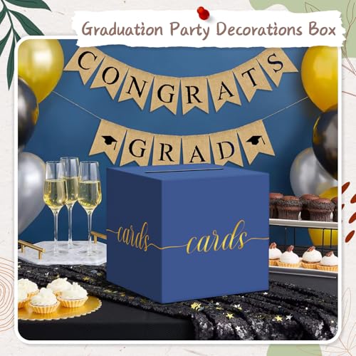 Elegant Card Box for Party, Gold Foil Graduation Card Box, Navy Blue - color: Blue and Gold Foil