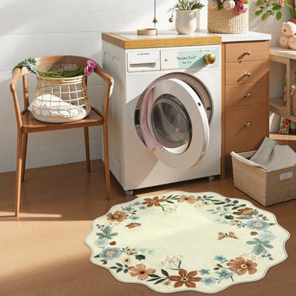 Lahome Floral Round Area Rugs, Washable Circle Small Round Rug 3ft Non-Slip - color: Beige, size: 3'(Round)