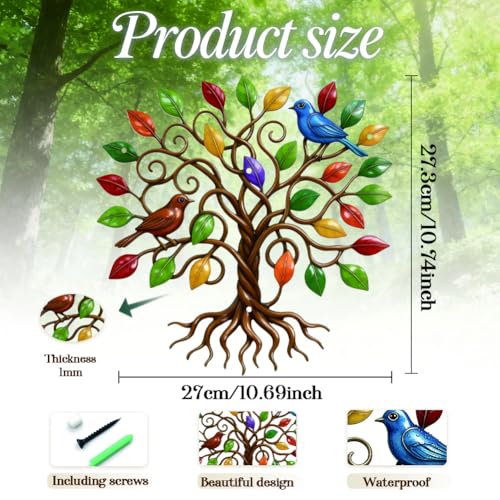 EVERJOYCRAFT Tree of Life Metal Wall Art Decor 10.7" Leaves Wall Sculpture
