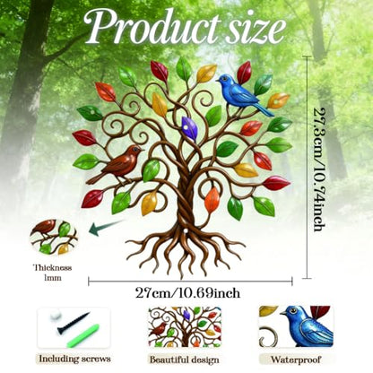 EVERJOYCRAFT Tree of Life Metal Wall Art Decor 10.7" Leaves Wall Sculpture