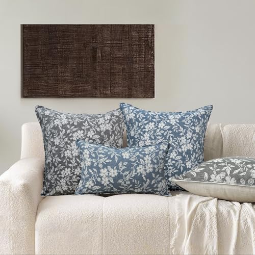 Floral Lumbar Pillow Covers 12x20 Farmhouse Jacquard Pillow Covers, 2 Pack - color: B-grey-flower, size: 20" x 12" (Pack of 2)