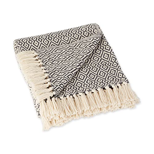 DII Rustic Farmhouse Double Diamond Woven Throw, 50x60, Mineral - color: Black, size: 50x60"