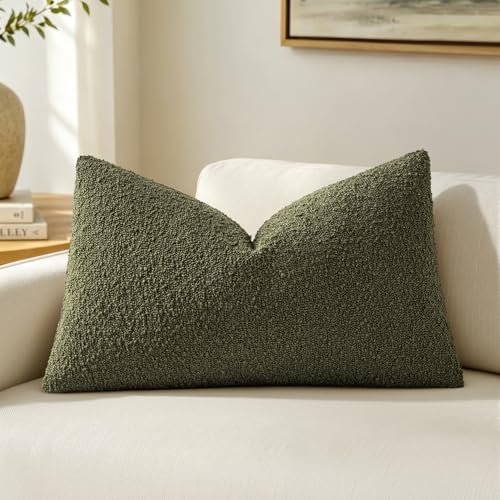 MIULEE Textured Boucle Lumbar Pillow Cover for Bed 12x20 Olive Green - color: Olive Green, size: 20" x 12" (Pack of 1)
