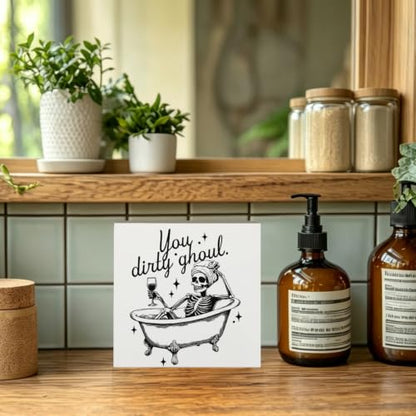 Funny Halloween Skeleton Bathroom Wooden Box Sign Desk Decor - color: Funny Halloween