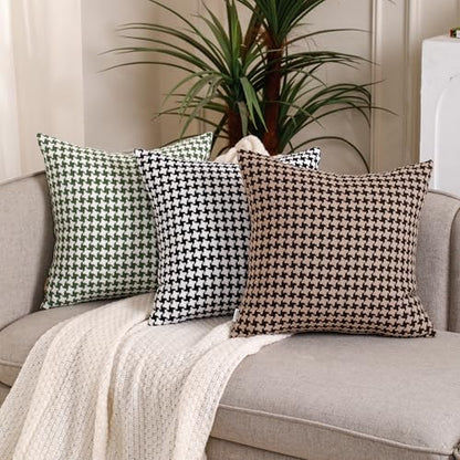Chenille Houndstooth Pillow Covers 18x18, Set of 2, Green and White - size: 18" x 18" (Pack of 2)