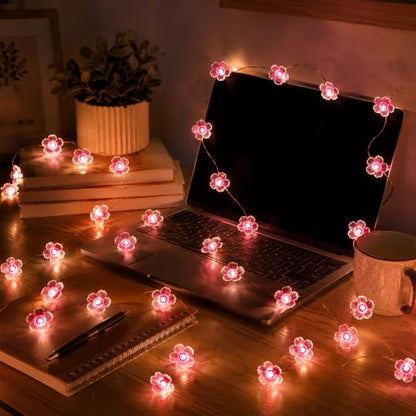 USB & Battery Powered 10ft 30 LED Cherry Blossom String Lights Party Decor - color: 13ft Pink Flower Lights