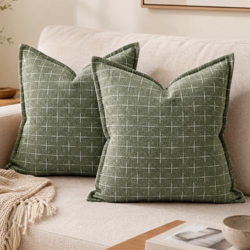 AVOIN colorlife Olive Green Flange Edge Throw Pillow Covers 18x18 Inch 2PC - color: Olive Green, size: 18" x 18" (Pack of 2)