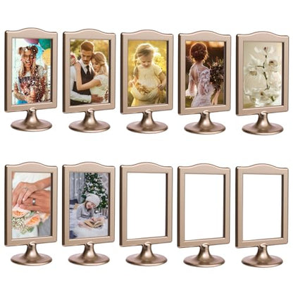 Meonua Double Sided Standing Picture Frames 4 x 6 Inch Pedestal Photo Frame Plastic Self Standing Frame Holds 2 Pictures Tabletop Frame for Wedding Table Bridal (10 Pack,Champagne Gold) - color: gold