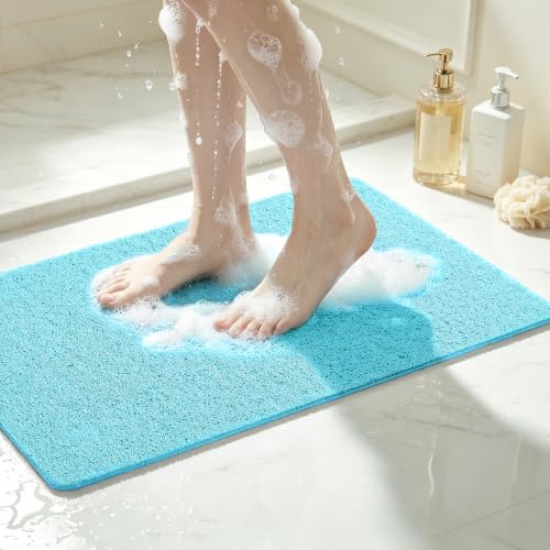 Asvin Soft Textured Bath, Shower, Tub Mat, 24x32 Inch, Phthalate Free, Non Slip Comfort Bathtub Mats with Drain, PVC Loofah Bathroom Mats for Wet Areas, Quick Drying - color: Green, size: 32" x 24" (Rectangular)