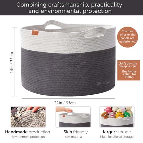 Cotton Rope Woven Laundry Basket 22"X 22"X 14" with handles(Grey/Beige)XXXL - color: Grey/Beige