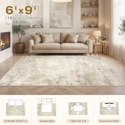 cotiled 6x9 Area Rugs Living Room: Washable Abstract Rug Beige - color: Beige, size: 6' x 9' (Rectangular)