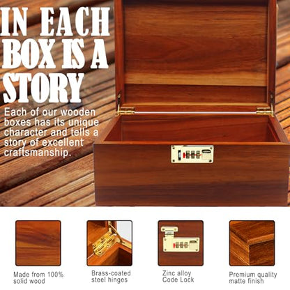 WELITTCON 2pcs Wooden Box Decorative Acacia Wooden Storage Box with Combination Lock with Hinged Lid Keepsake Chest Stash Box Decorative Lockable Chest for Keepsakes, Memory Boxes Wood Gift Box - style: Code Lock Kit of 2pcs