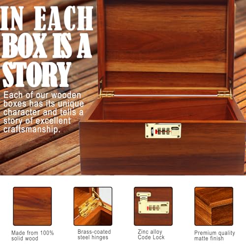 Large Wooden Box Decorative Wooden Storage Box with Combination Lock with Hinged Lid Keepsake Stash Acacia Box Lockable Chest for Keepsakes,Valuables, Accessories, Treasured Items Wood Boxes - style: Code Lock no partition