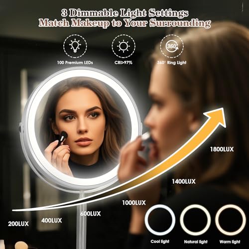 VESAUR 15X Magnifying Mirror with Light, 9.5 Large 5000mAh Rechargeable Double Sided HD Lighted Makeup Mirror with 3 Touch Dimmable Light, 360° Swivel Detachable for Travel Vanity Mirror Nickel, Gifts - size: 17"L x 9.5"W