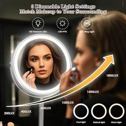 VESAUR 15X Magnifying Mirror with Light, 9.5 Large 5000mAh Rechargeable Double Sided HD Lighted Makeup Mirror with 3 Touch Dimmable Light, 360° Swivel Detachable for Travel Vanity Mirror Nickel, Gifts - size: 17"L x 9.5"W