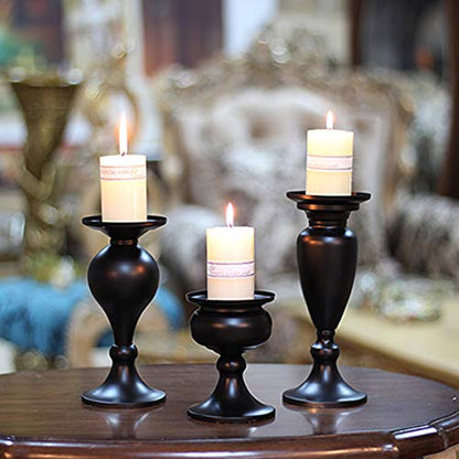 Sziqiqi Metallic Pillar Candleholder Set for Candle Centerpieces, Table Mantel Fireplace Decoration Set of 3 Gourd-Shaped Design Black
