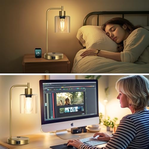 QiMH Set of 2 Industrial Table Lamps, Glass Desk Lamp for Living Room - color: gold-2