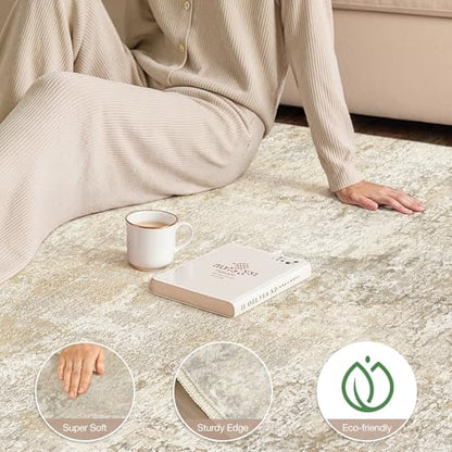 cotiled 8x10 Area Rugs Living Room: Washable Abstract Rug Beige - color: Beige, size: 8' x 10' (Rectangular)