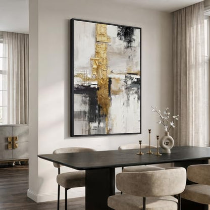 Extra Large Framed Black White Gold Abstract Wall Art, Vertical 40x60 In - color: Black and White Gold A, size: 60"L x 40"W