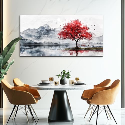 MHARTK66 Oversized Tree of Life Wall Art,Abstract Mountain Painting, 30x60 - color: Red Tree, size: 60"L x 30"W