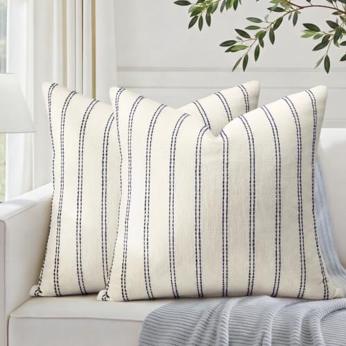 HOMEIDEAS Decorative Navy Blue Throw Pillow Covers 24x24 Set of 2 - color: Navy Blue Striped, size: 24" x 24" (Pack of 2)