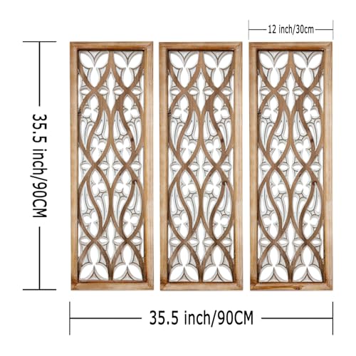 XIAOAIKA Boho Hand-Carved Ornate Geometric Wood Wall Art Panels, Set of 3 - color: STYLE B