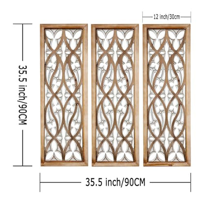 XIAOAIKA Boho Hand-Carved Ornate Geometric Wood Wall Art Panels, Set of 3 - color: STYLE B