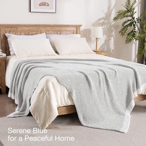 Exclusivo Mezcla Checkered Knit Blanket Twin Size for Bed, Heather Grey - color: Heather Grey, size: Twin (60"x80")