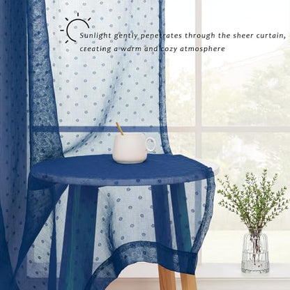 Pitalk Polka Dots Navy Blue Sheer Curtains 96 Inch for Living Room Bedroom - color: Navy Blue, size: 52"W x 96"L (Pack of 2)