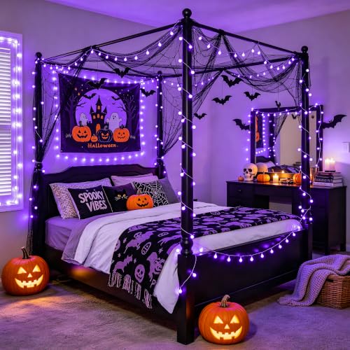 JMEXSUSS 100 LED Globe Purple Halloween Lights Battery Operated 8 Modes - color: Purple, size: 100 LED Battery
