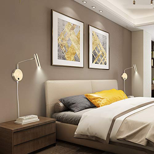 Joossnwell Wall Lamps that Plug in, Bronze Metal Industrial Wall Spotlight with Switch on Off for Home Bedside Lighting Fixtures Warm White 3000K 1 Pack - color: Bronze-Plug