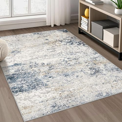 DMOYEST Area Rug Living Room Rugs 4x6 Washable Abstract Beige Blue Carpet - color: Beige Blue, size: 4' x 6' (Rectangular)