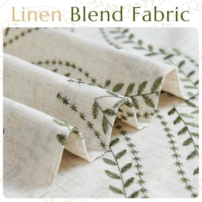 jinchan Boho Linen Curtains 63 Inch Green on Beige Grommet 2 Panels - color: Vine Green, size: 50"W x 63"L (Pack of 2)