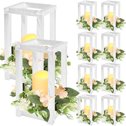 Hushee 30 Pcs Wooden Wedding Lantern Centerpiece Candles Wreaths Set,Yellow - color: Yellow