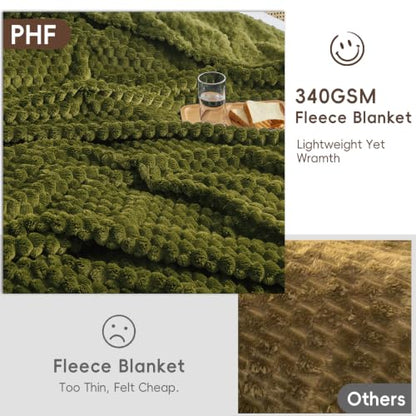 PHF Soft Cozy Fleece Blanket King, 340GSM Lightweight Warmth, Olive Green - color: Olive Green, size: King(108"x90")