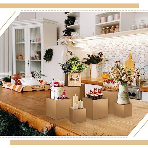 BBTO 6 Pcs Wooden Gold Buffet Risers 3 Sizes Gold Stands for Dessert Table