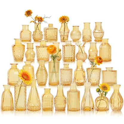 Glass Bud Vase Set of 32 Pcs, Small Glass Vases for Flowers - color: Goden