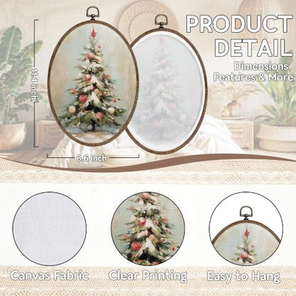 FLAWAFLOMA Rustic Christmas Tree Oval Canvas Wall Art Decor 8.6x11.4 Inch - color: Christmas-12