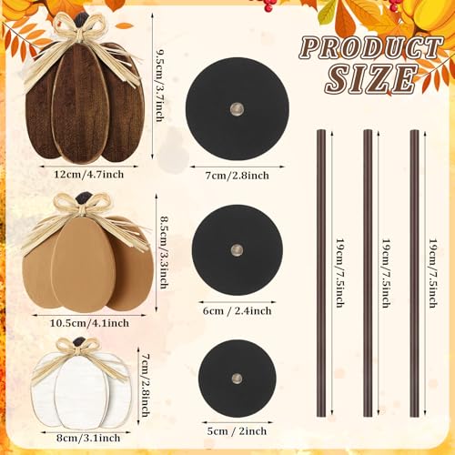 Thyle 3 Pcs Fall Pumpkin Decor, Wooden, Khaki,Grey,White - color: Khaki,grey,white