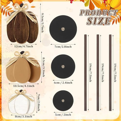Thyle 3 Pcs Fall Pumpkin Decor, Wooden, Khaki,Grey,White - color: Khaki,grey,white