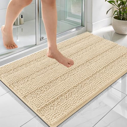 OLANLY Thick Bathroom Rugs 36x24, Soft Chenille Striped Bath Rugs, Beige - color: Beige, size: 36" X 24"