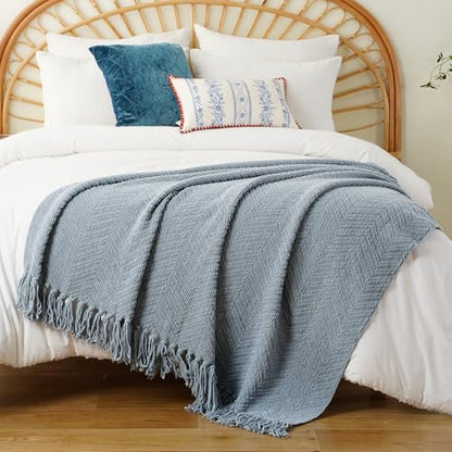 BATTILO HOME Blue Grey Chenille Throw Blanket for Couch, 60"x80" - color: Bluish Grey, size: 60"x80"