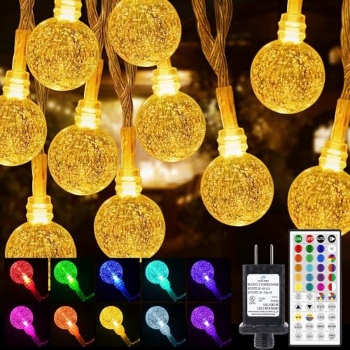 Color Changing String Lights Plug in, 33ft 60LED Connectable Crystal Globe String Light Remote, Warm White & Multicolor Twinkle Lights for Girl Bedroom Patio Garden Tent Camp Party Christmas Décor - color: Color Changing, size: 33ft 60LED