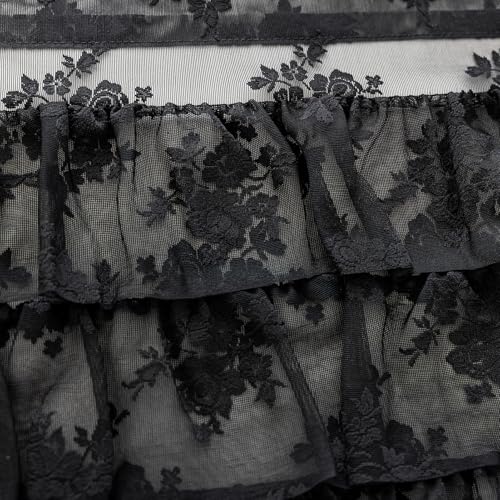 Kotile Black Ruffle Lace Valance for Windows W52 x L18 Inch, 1 Panel - color: Black - Ruffle Lace