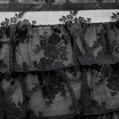 Kotile Black Ruffle Lace Valance for Windows W52 x L18 Inch, 1 Panel - color: Black - Ruffle Lace