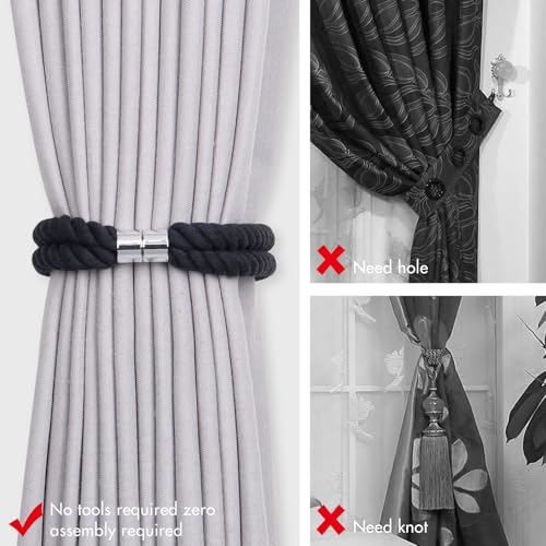 NICEEC Natural Cotton Rope Magnetic Curtain Tiebacks, 4 Pack, Dark Blue - color: Dark Blue, size: 4 Pack