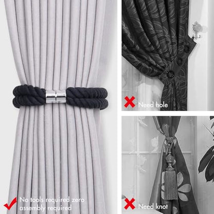 NICEEC Natural Cotton Rope Magnetic Curtain Tiebacks, 4 Pack, Dark Blue - color: Dark Blue, size: 4 Pack