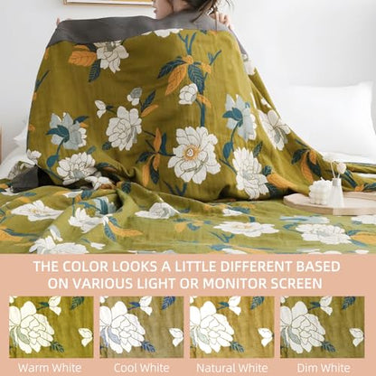 Boho Throw Blanket for Couch Bed, 100% Cotton Soft Rustic Quilt - color: Flower Branch, size: 60''x 80''